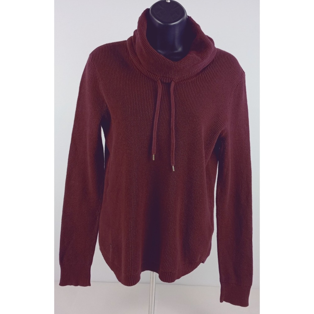 Ralph Lauren Women's M Burgundy Draw String Cowl Long Sleeve Waffle Knit Shirt